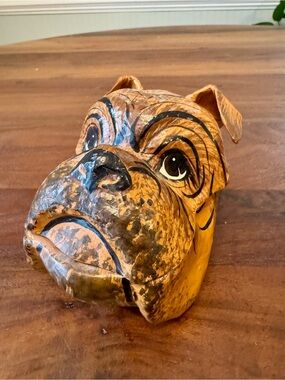 RARE Paper Mache Bulldog Boxer Head Trinket Tobacco Box CHAIYO T. Thailand 1980s